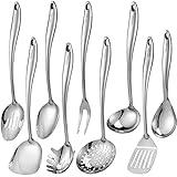 304 Stainless Steel Kitchen Utensil Set - 9 PCS Serving Utensils, Cooking Utensil, Solid Spoon, Slotted Spoon, Fork, Spatula, Ladle, Skimmer Spoon, Slotted Spatula Tunner, Spaghetti Spoon, Large Spoon