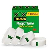 Scotch Magic Tape, Invisible, Back to School Supplies and College Essentials for Students and Teachers, 4 Tape Rolls, 3/4 x 1000 Inches