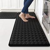 TranquilRelax Kitchen Mats, 2PCS Kitchen Rugs, Cushioned Anti Fatigue Kitchen Mats for Floor, Non-Slip Standing Sink Mat, Waterproof Kitchen Rug Set for Kitchen Floor Office,17.3"×30"+17.3"×47" Black