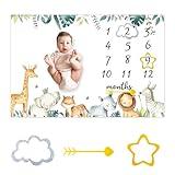 CSFOTO Jungle Animals Baby Monthly Milestone Blanket Tropical Plants Safari Themed Newborn Photography Props Neutral Personalized Shower Present Boys and Girls Recording Blanket 60"x40" with Frame