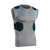 CHAMPRO Boys Bull Rush Football Padded Compression Shirt, Charcoal with Optic Blue Trim, Small
