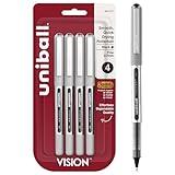 Uni-Ball Vision Rollerball Black Pens Pack of 4 - Fine Point Journaling Pens, 0.7mm Medium Black Ink - Teacher Pen, Smooth Writing Japanese Pens, School Supplies