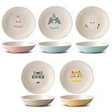 Ceramic Cat Bowls Set - 5.7 inch Wide Cat Food Bowls Whisker Fatigue Friendly, 5 Colorful Kitten Dish Plates with Cute Pattern for Wet and Dry Food Water
