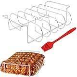 Stainless Steel Rib Rack for Smoking and Grilling, Holds 5 Rib Racks for Grilling & Barbecuing, Outdoor BBQ Rack with Oil Brush,Non-Stick Smoker Rack for Grilling, Great BBQ Accessories Gifts for Men