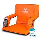 Stadium Boss Recliner Stadium Seat for Bleachers, Benches, Lawns, Backyard, Camping & Beach – Padded Sport Chair, Cushion Backs & Armrest – 6 Reclining Positions – Portable Carry Straps – Orange
