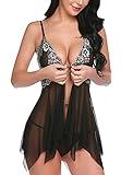 Avidlove Women Lingerie Set Lace Babydoll V Neck Nightwear Strap Chemise Full Slip Nightgown A Black