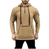 Tactical Hoodies for Men Fleece Lined Western Pullover Sweatshirt Casual Workout Oversized Lightweight Mens Hoodie Crew Neck Drawstring with Pocket 2025 02# Khaki X-Large