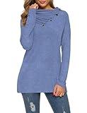 WEACZZY Long Sleeve Shirts for Women Cute Button Cowl Neck Blouse Tops Dressy Casual Basic Work Shirt Loose Tunic Tops Blue XXL