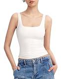 PUMIEY White Tank Tops for Women Square Neck Sleeveless Summer Tops, Splashed White Medium