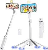 Ambertronix 40” Selfie Stick Tripod Quadrapod, Onboard Light, Wireless Bluetooth Remote, Extendable, Stainless Steel, 3 Light Modes, 9 Brightness Levels, Compatible with All iPhone & Android Devices