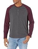 Amazon Essentials Men's Regular-Fit Long-Sleeve Henley Shirt (Available in Big & Tall), Charcoal Heather/Maroon, Large