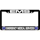 Black License Plate Frames, Humor Funny License Plate Frames Cover Holder, Aluminum Metal Car Tag Frame - EMS Blue Star of Life Emergency Medical Services