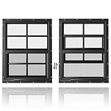 WRISIN 2 Pack Shed Windows 24" W x 27" H Flush Mount, Black Household Windows for Playhouses, Barns, Chicken Coop