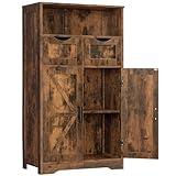 FIONESO Storage Cabinet with Adjustable Shelf & 2 Adjustable Drawers, Floor Cabinet with 2 Barn Doors, Farmhouse Cabinet, Cupboard for Living Room, Entryway, Home Office, Rustic Brown