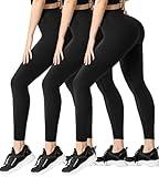 FULLSOFT 3 Pack Leggings for Women Non See Through-Workout High Waisted Tummy Control Running Yoga Pants(3 Pack Black,Black,Black,Small-Medium)