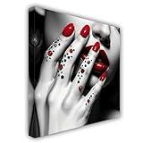 ZHOUWALLPIC Nails Woman Canvas Wall Art Black and White Red Lips Paintings Fashion Lady Artwork Picture Prints Girl Room Decor Framed(Lips-1,18.00" x 18.00")