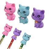 HILAZA 18Pcs Pencil Top Erasers for Kids, 3D Cute Cat Pencil Toppers, Bulk Fun Pencil Cap Easters for School Classroom Supplies Prize Gifts Party Favors