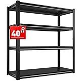 Raybee 40" W Garage Shelving Wide Storage Shelves 4 Tier Metal Shelves for Storage Load 1600LBS Adjustable Heavy Duty Shelving Sturdy Metal Shelving for Pantry Kitchen 40" W x 19.1" D x 56.9" H