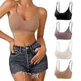 DEANGELMON 4 Pieces V Neck Bralettes Padded Seamless Adjustable Straps Bra Everyday Basic Sleeping Bras (4P3,S)