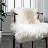 HUAHOO Premium Genuine Sheepskin Rug Real Australia Sheepskin Natural Luxury Fluffy Lambskin Fur Area Rug Seat Covers for Kids Bedroom Sofa Chair Cover Pets Dogs Mat Single Pelt/2'x 3' White/Ivory