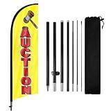 Auction Advertising Swooper Flags Banners, Auction Feather Flags with Poles and Ground Stake, 8FT Advertising Feather Flags Sign for Auction Business