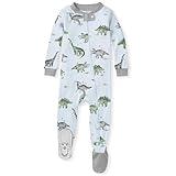 Burt's Bees Baby Baby Boys Pajamas, Zipfront Nonslip Footed Pjs, Organic Cotton Baby and Toddler Sleepers, Happy Herbivores, 18 Months US