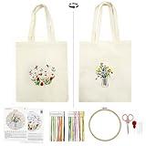 SNAIL GARDEN Double-Sided Embroidery Tote Bag Kit with Reversible Floral Design, 2 Thread Sets, 4 Needles, 1 Embroidery Hoop, 1 Scissors, 1 Needle Threader, 2 Instruction Booklets for Women