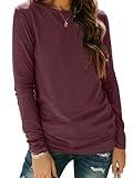 AUTOMET Womens Long Sleeve Round Neck Shirts Basic Tee Fall Tops Outfits Clothes 2024 01wine Red M