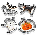 Halloween Cookie Cutters Set - 12 Pieces Stainless Steel Halloween Cookie Cutters Shape,Pumpkin, Ghost, Bat and Cat Cookie Cutter Shapes for Halloween Food Party Decorations