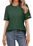 BLENCOT Womens Tops Crew Neck Spring Crochet Short Sleeve Cute Trendy Casual Teacher Shirts Fashion Dressy Summer Outfits Blouse Basics Tees Green Large