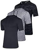 3 Pack: Mens Dry Fit Moisture Wicking Short Sleeve Active Athletic Hoodie Pullover Sweatshirt Workout Running Fitness Gym Sports Casual Tee Outdoor Summer Hiking Beach Outfit- Set 5, 3XL