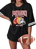 Football Shirts for Women Game Day Football Shirt Fans T Shirt Funday Football Grapic Tshirts Short Sleeve Tops Black