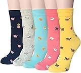 Chalier 5 Pairs Womens Cute Animal Socks Colorful Funny Casual Cotton Crew Socks,Style 01,Free size