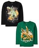 The Children's Place Boys Short Sleeve Graphic T-Shirts,Multipacks, Triceratop/Dino Galaxy 2-Pack