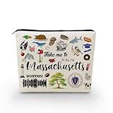 YULUENZE Take Me To Massachusetts Makeup Bag Massachusetts Travel Gift Small Canvas Organizer Bag with Zipper Massachusetts Cosmetic Bag Travel Present for Women Friends Families