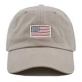 USA Flag & Embroidery Premium 100% Cotton Low Profile Adjustable Baseball Dad Cap (Flag-Khaki)