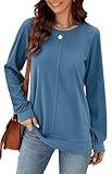 Aifer Womens Crewneck Sweatshirts Fashion Plus Size Long Sleeve Tops Plain Dressy Casual Shirts Winter Clothes Peacock Blue