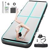 FBSPORT Inflatable Air Gymnastics Mat Training Mats 4/8 inches Thickness Gymnastics Tracks for Home Use/Training/Cheerleading/Yoga/Water with Pump Black Green