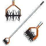 CKLT 66in Garden Cultivator with Spring Steel Tines and Adjustable Stainless Steel Handle Manual Rotary Cultivator for Loosening Soil Mixing Fertilizer Soil Prep Weed Removal