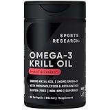 Sports Research Antarctic Krill Oil Omega 3 Softgels 1000mg (Double Strength) with Phospholipids, Choline & Astaxanthin - Sustainably Sourced, Non-GMO Verified & Gluten Free - 60 Capsules