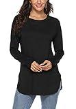 Newchoice Tunic Tops for Leggings for Women Long Sleeve Crewneck Loose Soft Basic Tees (S,Black)