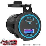 83W Laptop 12V USB Outlet: OUFFUN 65W PD Car Charger and 18W QC3.0 with Power Switch Waterproof for Car RV Boat Marine Motocycle Truck Golf Cart