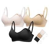 HOFISH Maternity Nursing Bras for Breastfeeding, 3 Pack Pregnancy Deep V Neck Wireless Bra with Extenders & Clips