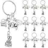 SUNNYCLUE 1 Box 20Pcs Baking Key Chain Cake Keychain Bulk Silver Metal Alloy Dessert Cooking Kitchen Cutlery Baker Tool Utensils Decorations Charm Keyring for Handbag Graduation Gifts Accessories