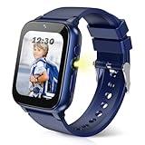 HAPPINNO 1.69'' Kids Smart Watch,Boys Girls Smartwatch, Pedomter 26 Puzzle Games Camera Video Music Player Flashlight Alarm Clock,4-12 Years Children Birthday (Blue)
