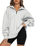 Trendy Queen Womens Oversized Sweatshirts Fall Fashion Hoodies Half Zip Pullover Long Sleeve Shirts Clothes Outfits Grey L