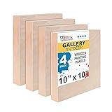 U.S. Art Supply Unfinished Cradled Wood Panels for Painting, 4 Pack of 10x10 inch - Gallery Birch Wooden Canvas Boards 1-1/2" Deep - Mixed-Media Craft, Acrylic, Oil, Encaustic, Paint Pouring