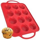 BAKE BOSS Silicone Mini Muffin Pan With Handles, 12 Cups Mini Cupcake Pan, Silicone Muffin Cups For Baking, Eggs & Cupcakes, Non-Stick Silicone Cupcake Molds Dishwasher Safe & BPA Free - Red Color