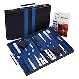 Get The Games Out Top Backgammon Set - Classic Board Game Case - Best Strategy & Tip Guide - Available in Small, Medium and Large Sizes (Blue, Large)