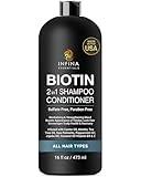 INFINA ESSENTIALS Biotin 2 in 1 Shampoo and Conditioner Men & Women - Hair Thickening Shampoo w/Saw Palmetto, Keratin, Caffeine & Vitamin E - 16 Fluid Ounces